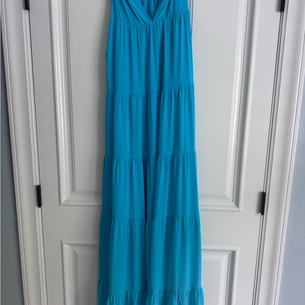 Blue Tiered Sleeveless V-Neck Maxi Sundress